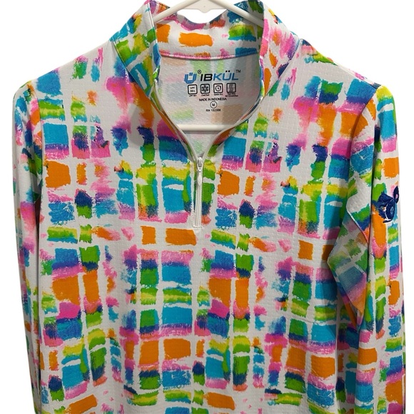 IBKÜL Women Long Sleeve Quarter Zip Top Abstract Outdoor Golf Pickleball Size M - Picture 2 of 8